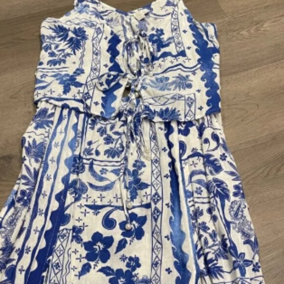 Bohemian Blue and White Floral Dress - Picture 1 of 6